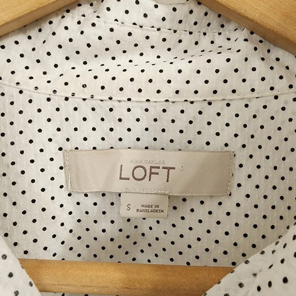 LOFT White and Black Polka Dot Button Down Top Size S - Picture 8 of 9